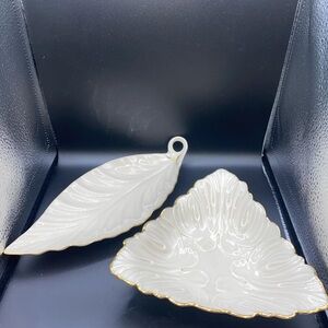 Set Of 2 Lenox Triad Dish And Lenox Leaf Shapes Dish